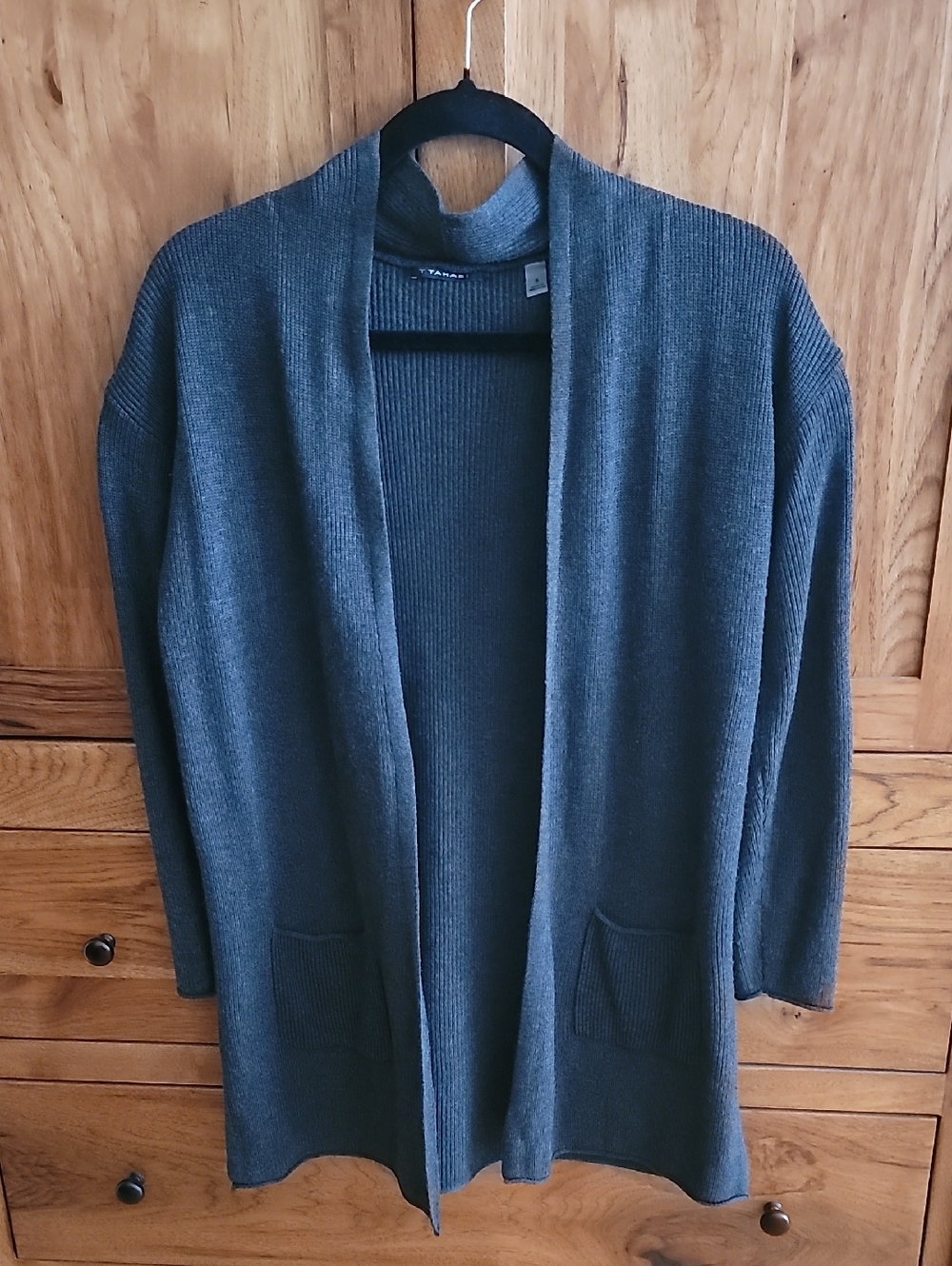 Tahari Open-Front Ribbed Cardigan in Charcoal Gray